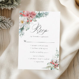 Cartão RSVP Casamento no inverno Floral de Natal Elegante