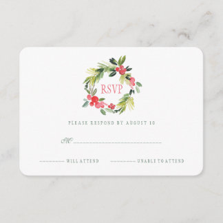 Cartão RSVP Casamento no inverno Floral Watercolor Wreath | RS