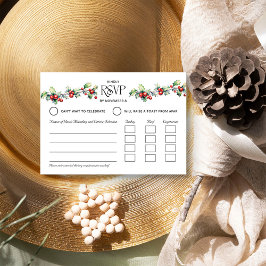 Cartão RSVP Casamento no inverno Holly e Red Berries Entrée