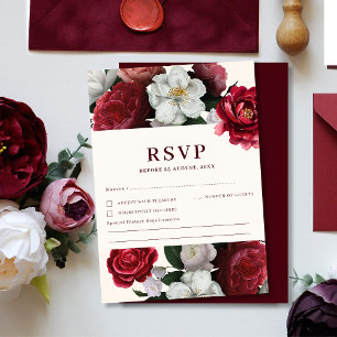 Cartão RSVP Casamento no inverno Romântico Vermelho e Maroon