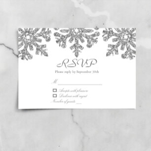 Cartão RSVP Casamento no inverno Silver Snowflakes