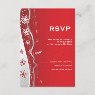 Cartão RSVP casamento no inverno vermelho, cinza prateada em f