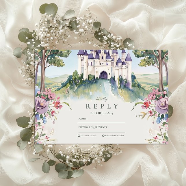 Cartão RSVP Casamento no Jardim de Contos de Fadas Castlecore (Criador carregado)