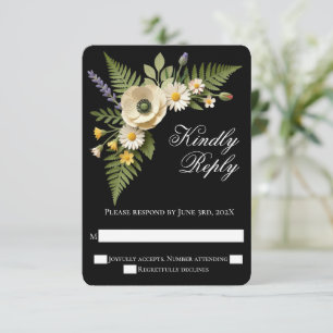 Cartão RSVP Casamento no Jardim de Flores Silvestres Pretas