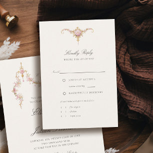 Cartão RSVP Casamento no Jardim Francês Vintage Château Rosa R
