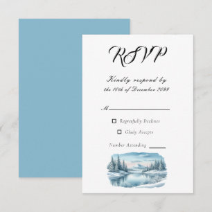 Cartão RSVP Casamento no Lago de Inverno da Montanha Nevada