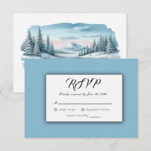 Cartão RSVP Casamento no Lago de Inverno da Montanha Nevada