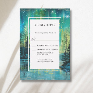 Cartão RSVP Casamento no Lago Floresta Aurora de Natal Céu Not