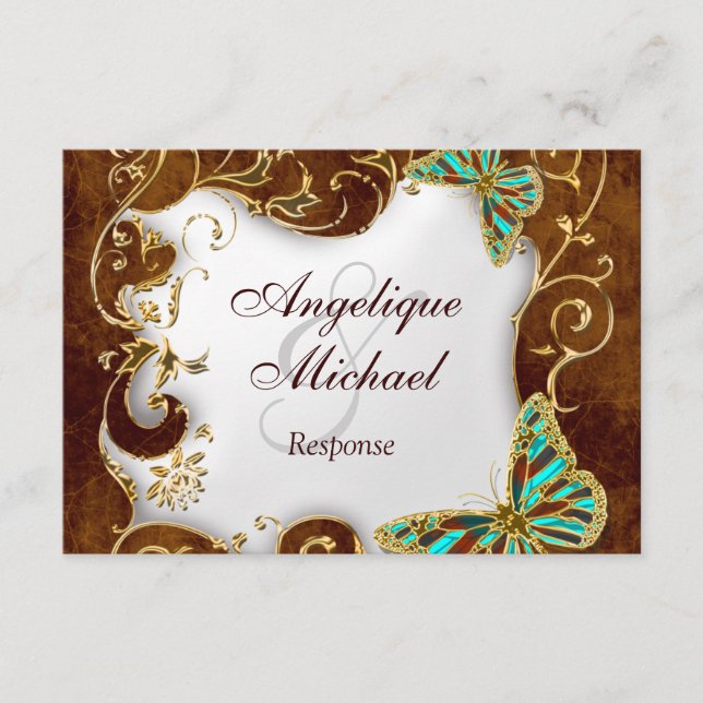 Cartão RSVP Casamento no país dourado aqua marrom (Frente)