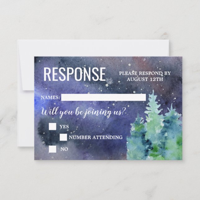 Cartão RSVP Casamento Noturno em Aquarela Sob as Estrelas (Frente)