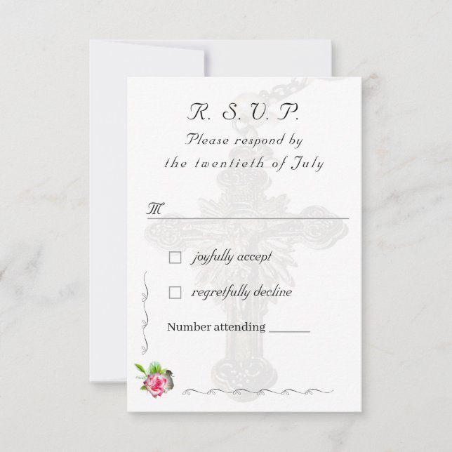 Cartão RSVP Casamento Nupcial Rosa Católico (Frente)