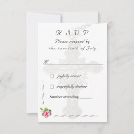 Cartão RSVP Casamento Nupcial Rosa Católico