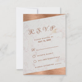 Cartão RSVP Casamento Obliquo Caligráfico de Cobre em Mármore 