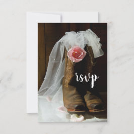 Cartão RSVP Casamento Ocidental do Rosa do País Rosa e do Cowb