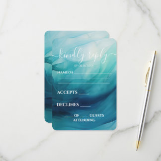 Cartão RSVP Casamento Ondas Aquarela Azul Turquesa Personaliza