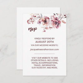 Cartão RSVP Casamento Online Da Burgundy & Blush Floral Waterc