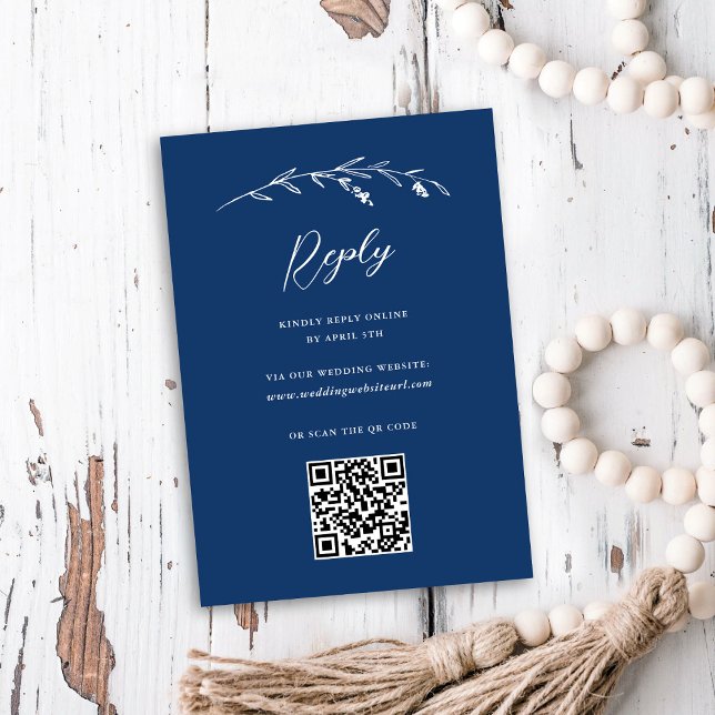 Cartão RSVP Casamento Online do Código QR de Azul-Marinho Russ (Criador carregado)