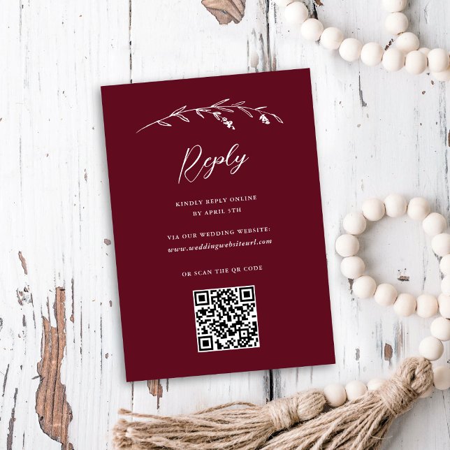 Cartão RSVP Casamento Online Rustic Burgundy Wildflower Código (Criador carregado)