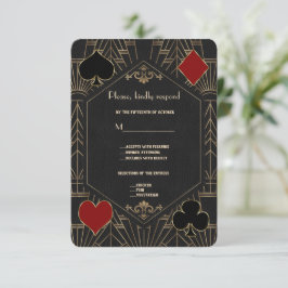 Cartão RSVP Casamento Ouro Preto Gatsby 1920s Jogos Apostas