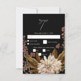 Cartão RSVP Casamento outono de Aquarela Floral Preta