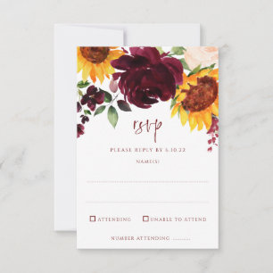 Cartão RSVP Casamento outono de flores e Rosas vermelhas Borgo