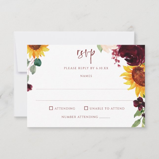 Cartão RSVP Casamento outono de flores e Rosas vermelhas Borgo (Frente)