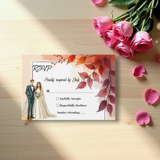 Cartão RSVP Casamento outono De Noz Floral E De Alcance (Criador carregado)