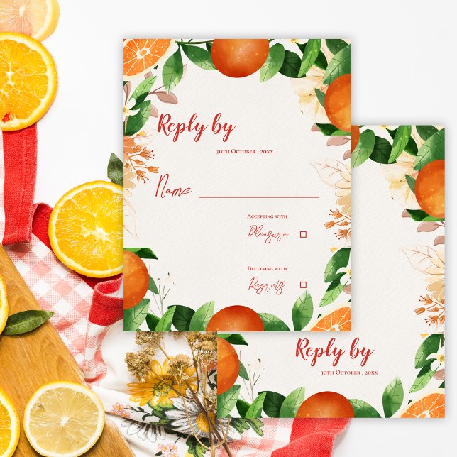 Cartão RSVP Casamento outono de Outono Laranja de Citrus (Watercolor Citrus Orange Autumn Fall Wedding RSVP Card)