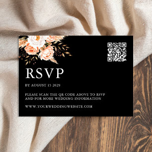 Cartão RSVP Casamento outono Floral Chic do Elegante Black Boh