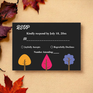 Cartão RSVP Casamento outono Negro Russo das Árvores Coloridas