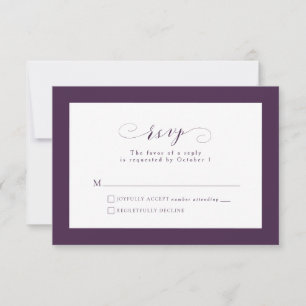Cartão RSVP Casamento outono roxo de plum de script formal Ele