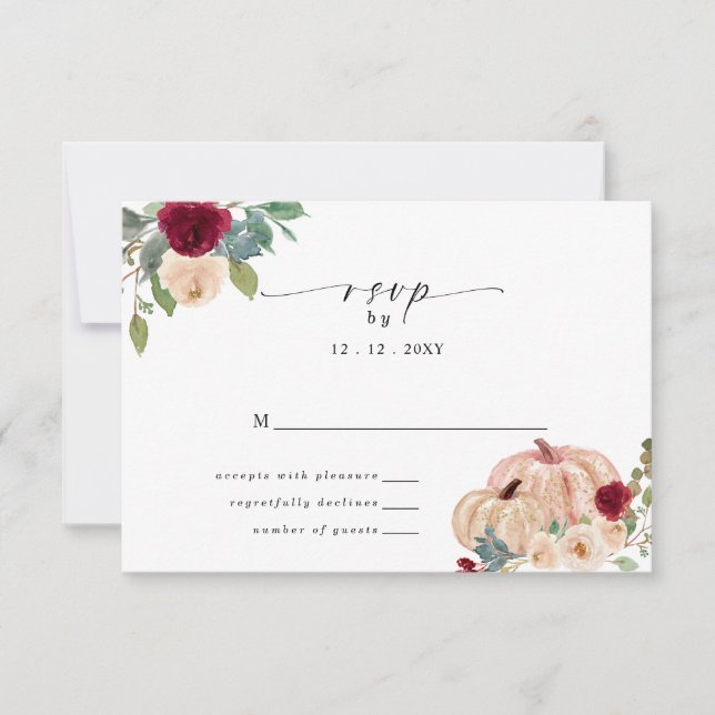 Cartão RSVP Casamento outono Rustic Modern Pumpkins Country (Frente)