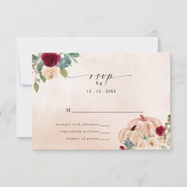 Cartão RSVP Casamento outono Rustic Modern Pumpkins Country (Frente)