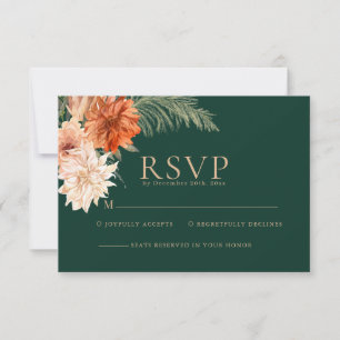 Cartão RSVP Casamento outono verde-esmeralda rústico