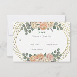 Cartão RSVP Casamento Oval Elegante com Floral de Pêssego e Tr