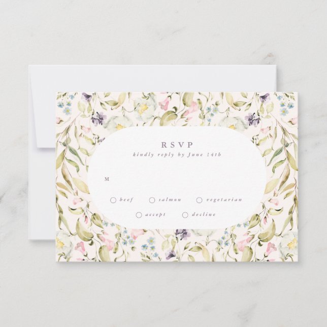 Cartão RSVP Casamento Oval Primavera Boho Wildflower Pampas (Frente)