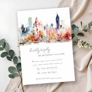 Cartão RSVP Casamento Paisagem Aquarela Chicago Illinois