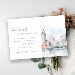Cartão RSVP Casamento Paisagem Aquarela Detroit Michigan