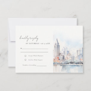 Cartão RSVP Casamento Paisagem Aquarela Detroit Michigan
