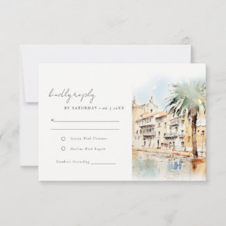Cartão RSVP Casamento Paisagem Aquarela em Maiorca Espanha