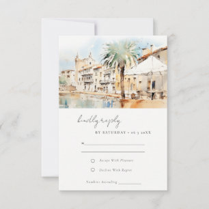 Cartão RSVP Casamento Paisagem Aquarela em Maiorca Espanha
