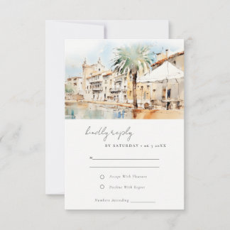 Cartão RSVP Casamento Paisagem Aquarela em Maiorca Espanha