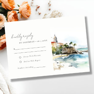 Cartão RSVP Casamento Paisagem Aquarela em San Juan Porto Rico