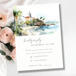 Cartão RSVP Casamento Paisagem Aquarela em San Juan Porto Rico