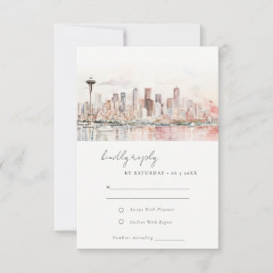 Cartão RSVP Casamento Paisagem Aquarela em Seattle Washington
