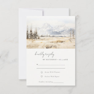 Cartão RSVP Casamento Paisagem Aquarela Jackson Hole Wyoming