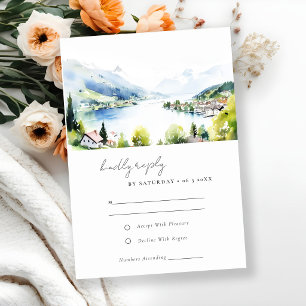 Cartão RSVP Casamento Paisagem Aquarela Lungern Suíça