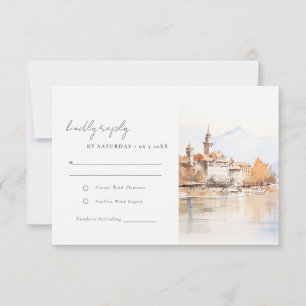 Cartão RSVP Casamento Paisagem Aquarela Montreux Suíça