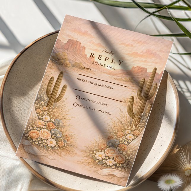Cartão RSVP Casamento Paisagem do Cacto Desert Blush (Criador carregado)