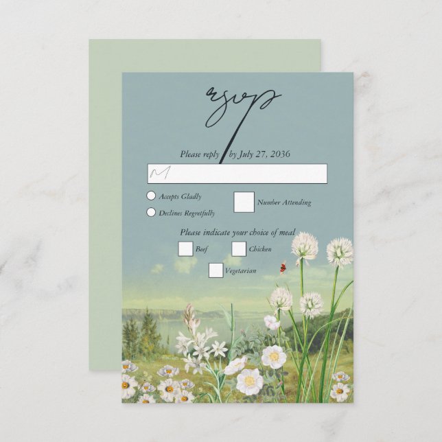 Cartão RSVP Casamento paisagístico de Watercolor Wildflower (Frente/Verso)